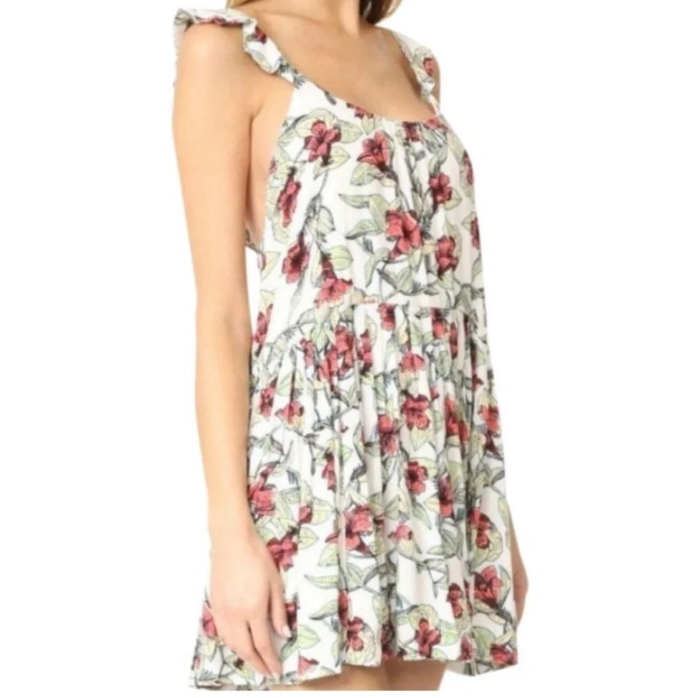 Free People Dear You Floral Ruffle Mini Dress Size XS Ivory Multicolor